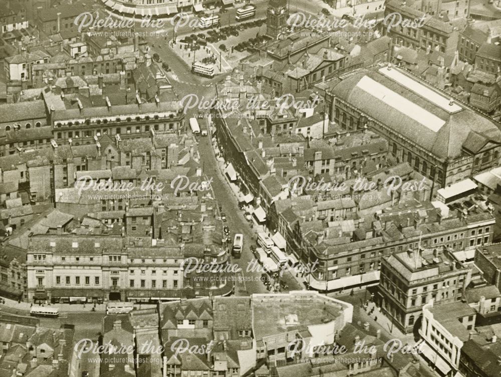 Aerial view of the Corn Market, Victoria Street, Market Place area