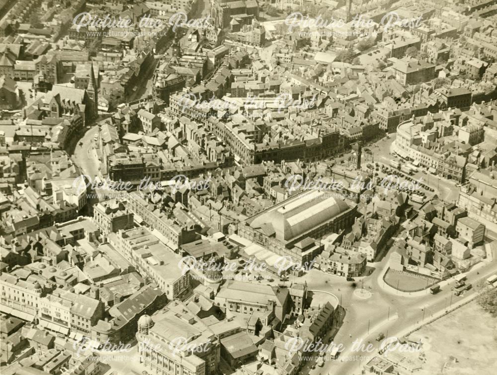 Aerial view of the Corn Market, Victoria Street, Market Place area