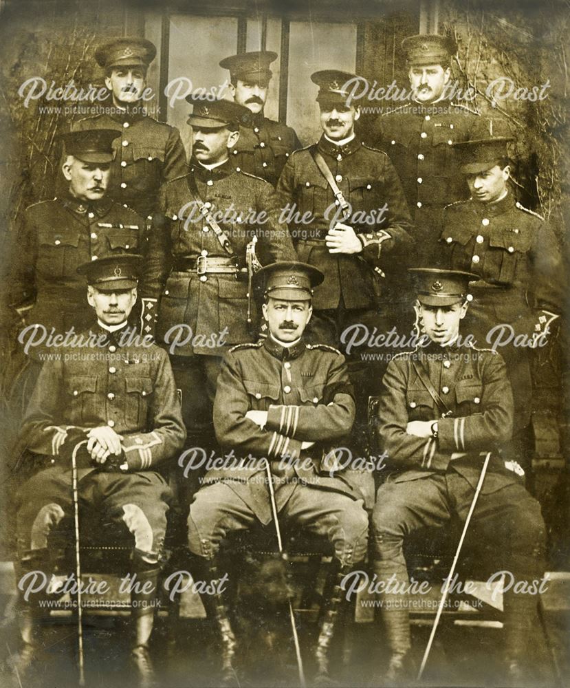 Group of Officers, Normanton Barracks (during or around World War 1?) wearing Sherwood Foresters cap