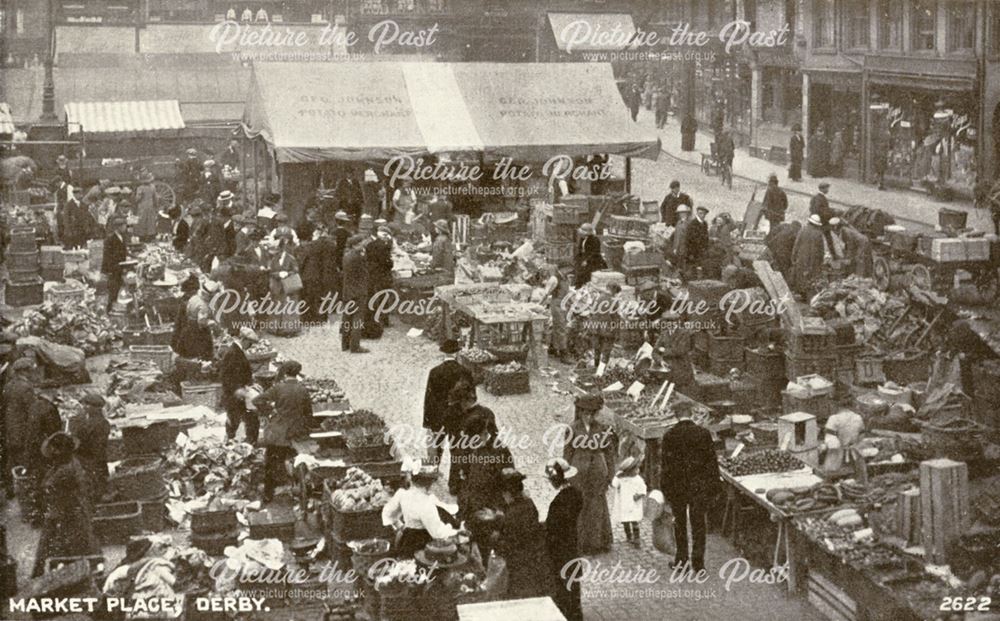 Open Market stalls in the Market Place, Derby