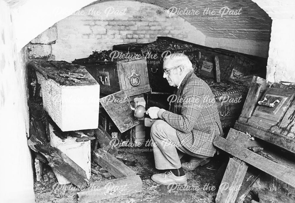 Coffins in the crypt of All Saints Church, Mickleover