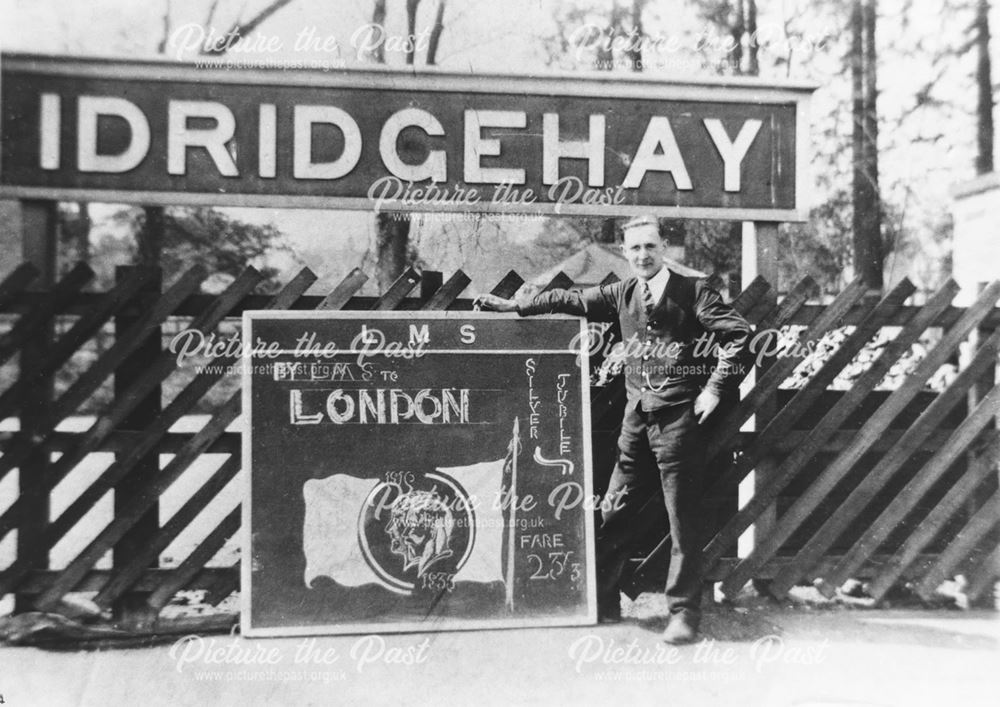 Idridgehay Railway Station Platform - advertising excursions to London for the 1935 Silver Jubilee c