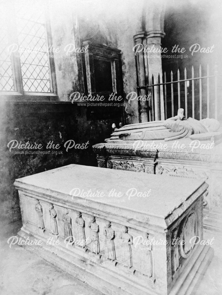 Tombs of Ralph and Anthony Gell inside St Mary's Church, Wirksworth, c 1860