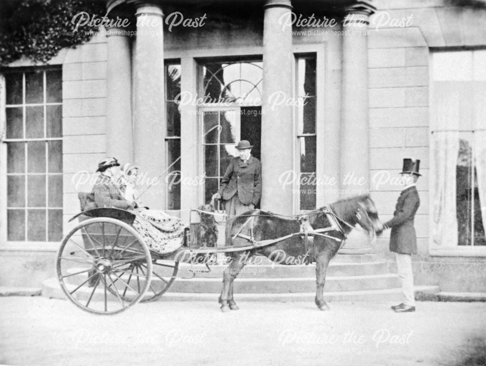 Members of the Thornhill family (?) in a pony and trap, Stanton Hall, Stanton in the Peak