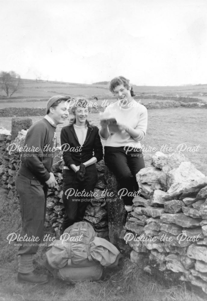 Shirley and Margaret Hitchcock and Friend Hiking, Bakewell, c 1950