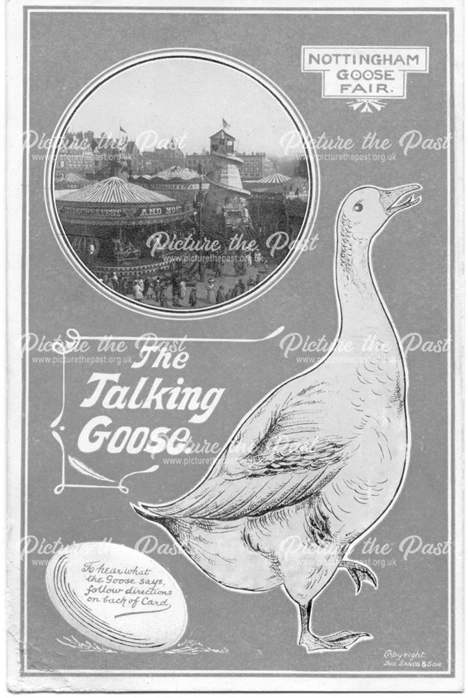 'The Talking Goose' - advertisment postcard for Nottingham Goose Fair