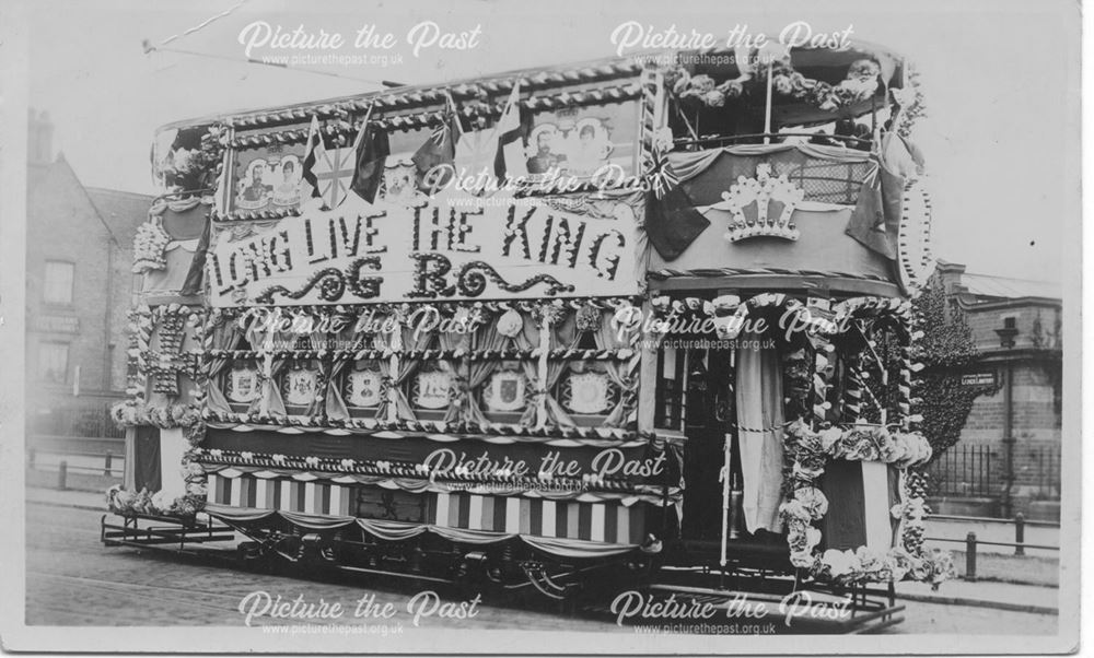 A decorated Nottingham Corporation tram for the Coronation celebrations of George V and Queen Mary