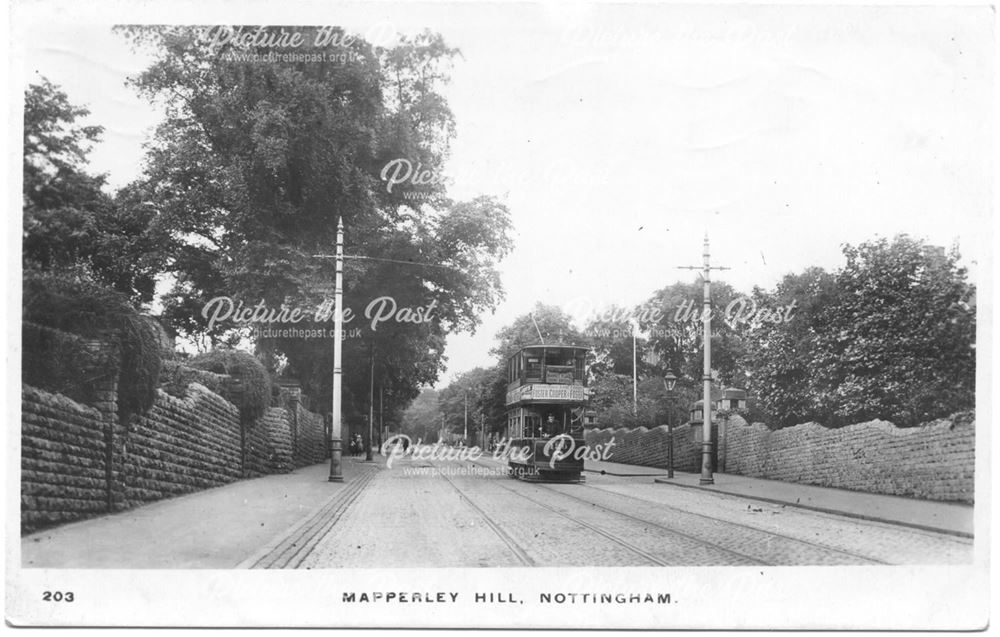 Tram on Woodborough Road / Mapperley Hill, Mapperley, Nottingham, c 1910s