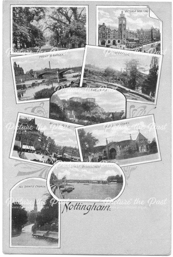 Postcard showing 7 views of Nottingham