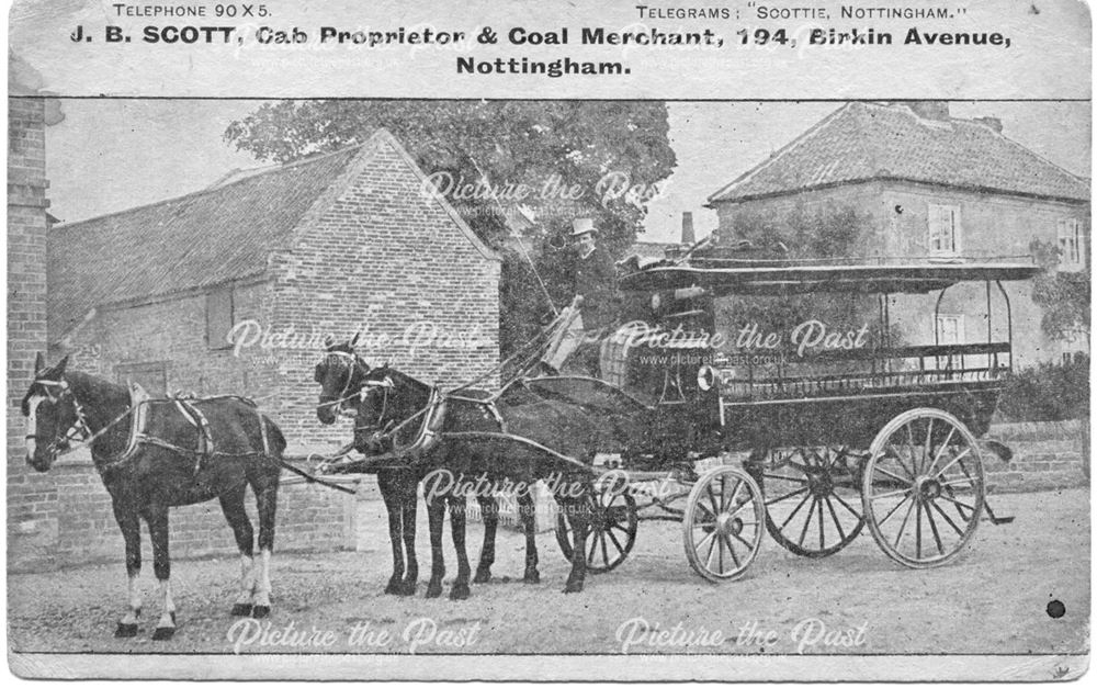 J.B.Scott Cab Proprietor and Coal Merchant, Advertising card.