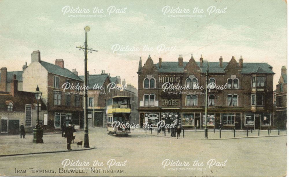 Tram terminus, Market Place, Bulwell, Nottingham, c 1900s