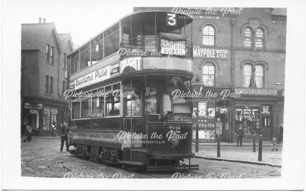 Tram terminus, Market Place, Bulwell, Nottingham, c 1910s