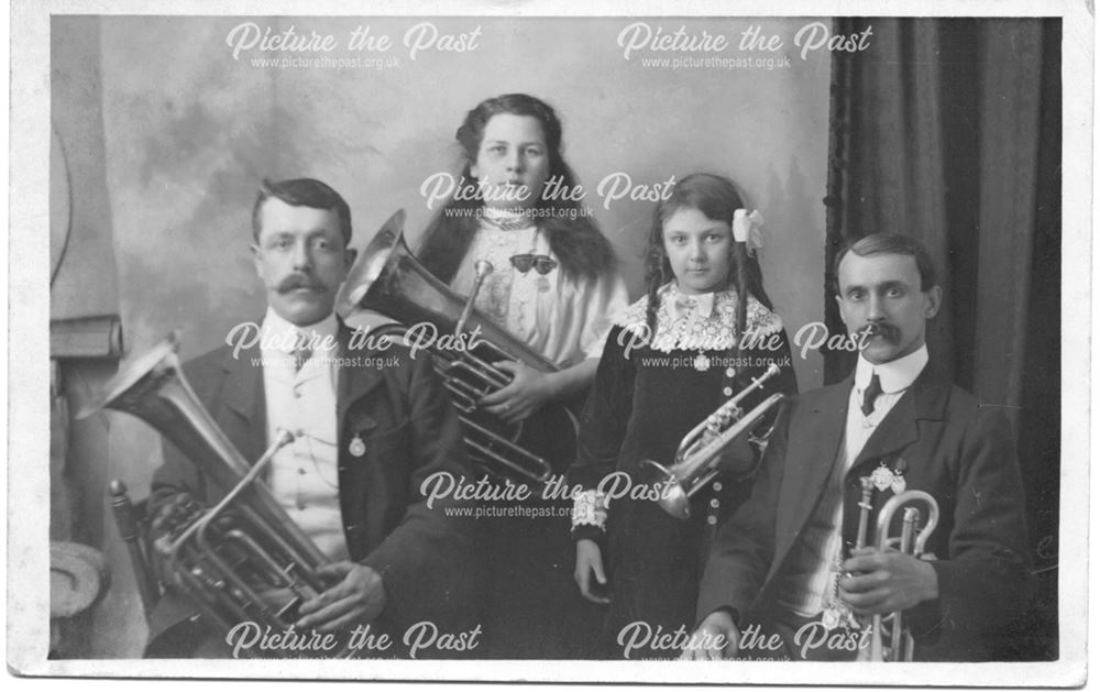 Family group playing brass instruments, Bulwell, Nottingham, c 1910s