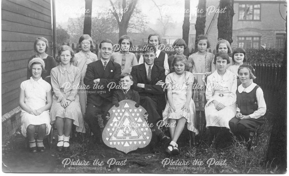 Group of children with Derby 'Sons of Temperance' Trophy Shield