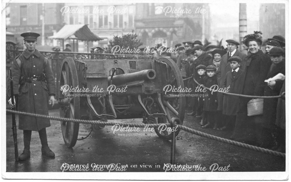 Captured German Gun on View in Old Market Square? Nottingham, c 1914-1918