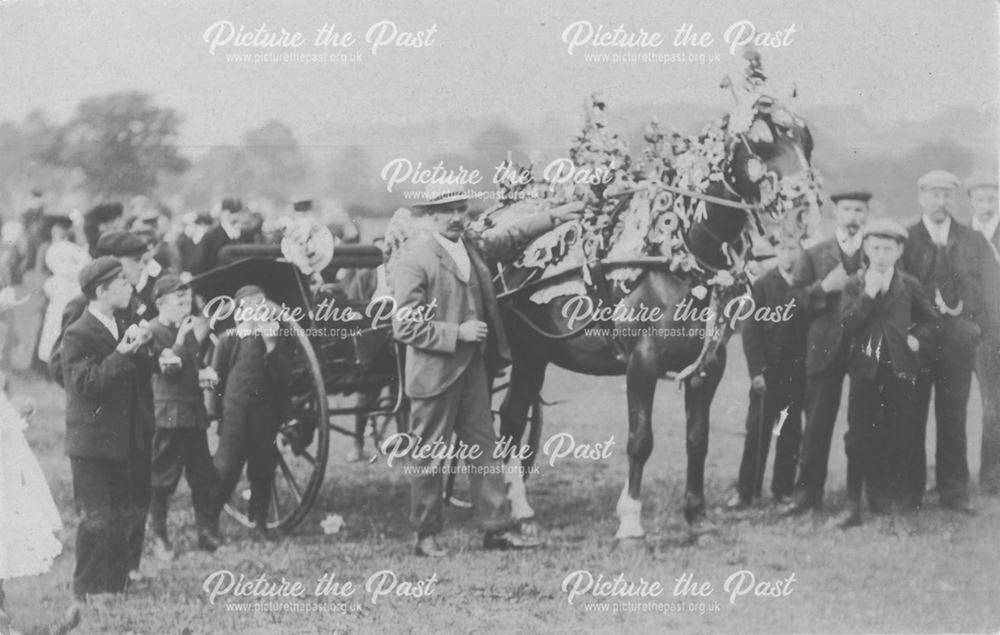 Decorated horse with onlookers