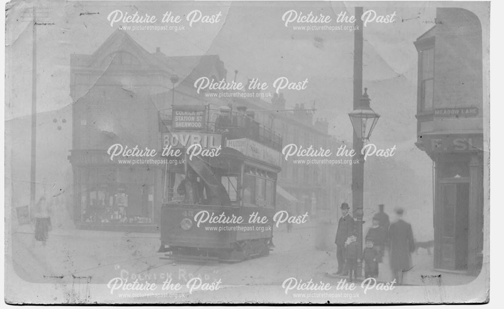 Tram in Colwick Road, Hermitage Square, Sneinton, Nottingham