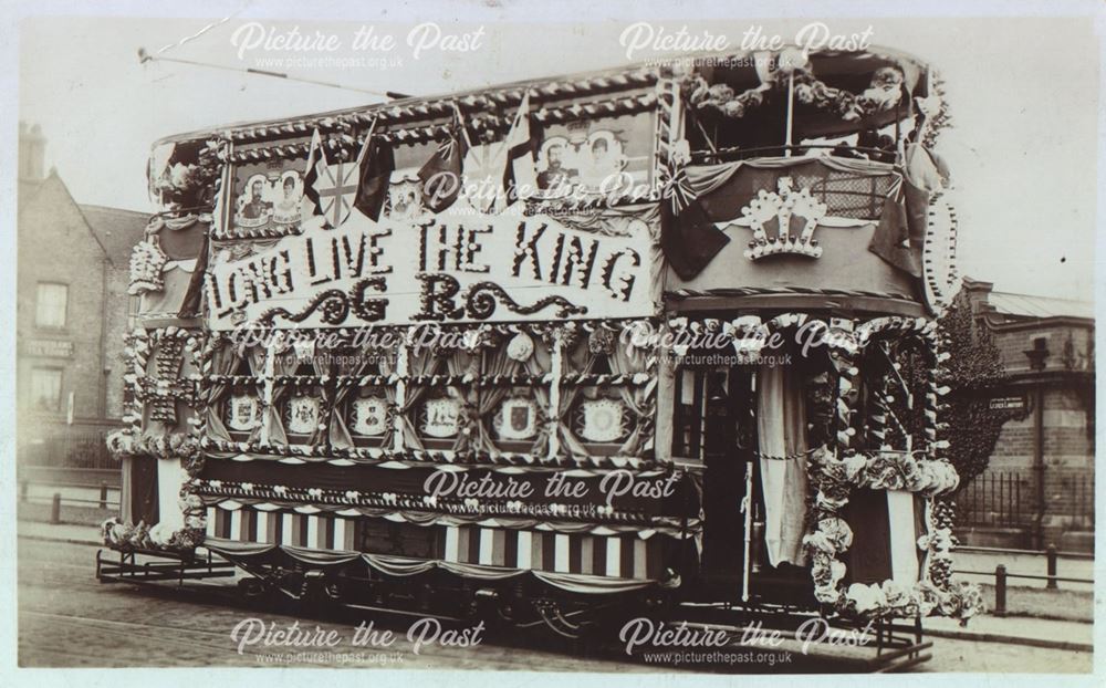 Tram decked out for - Royal visit? 1914?