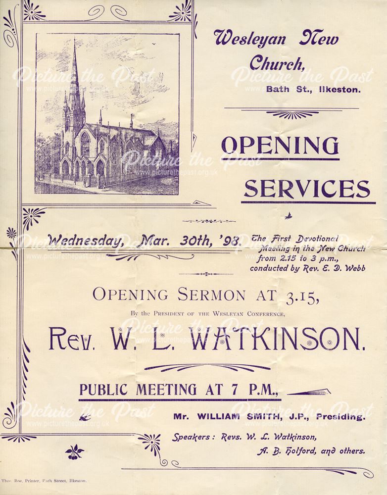 Opening Service Programme, Wesleyan New Church, Bath Street, Ilkeston, 1898