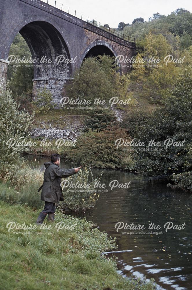 Angler and Monsal Viaduct, Monsal Dale, c 1970s