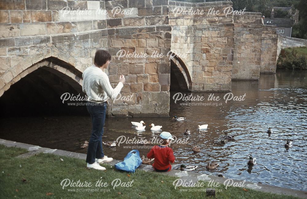 Feeding Ducks at Riverside, Bakewell, c 1970s