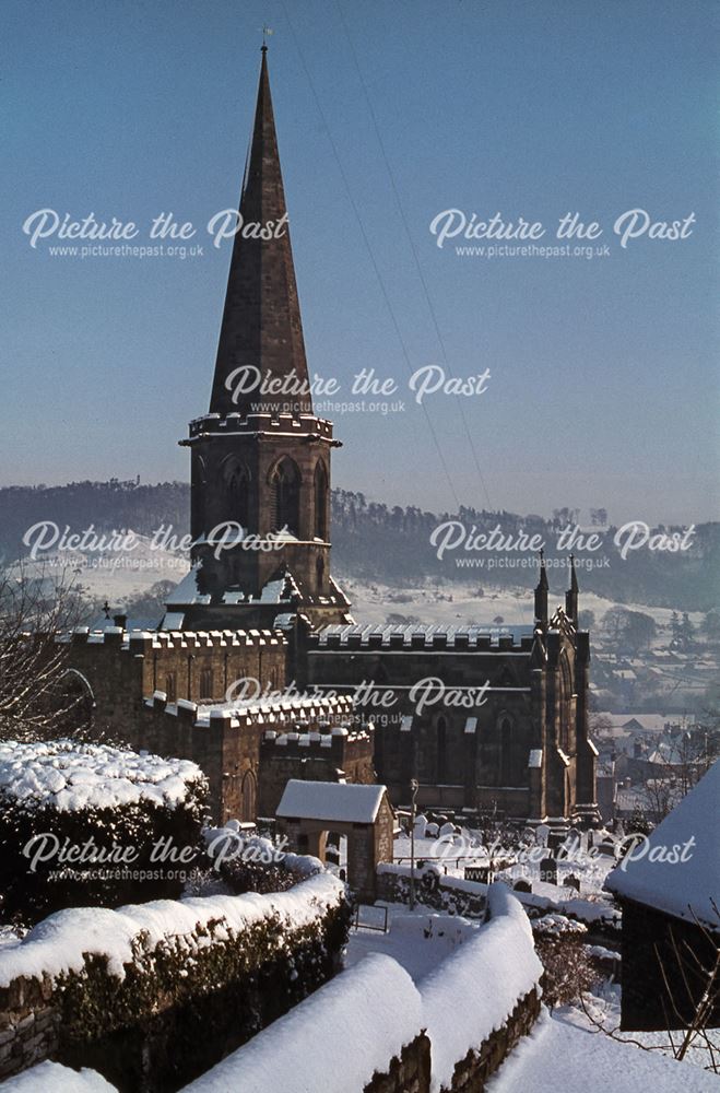 All Saints Church with Snow, South Church Street, Bakewell, 1979