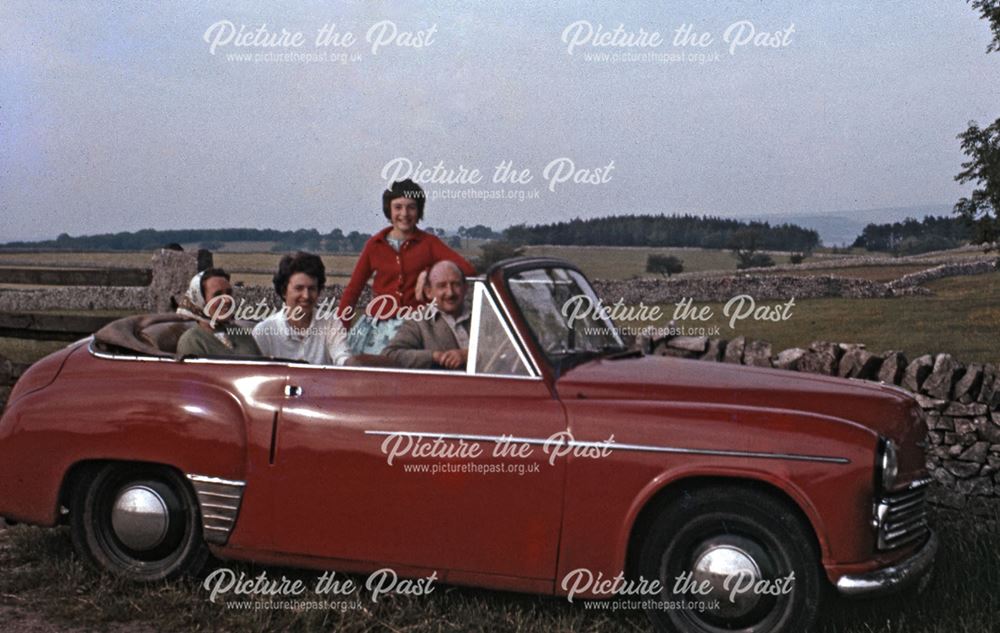 Unknown family in car, near Youlgreave, c 1970s