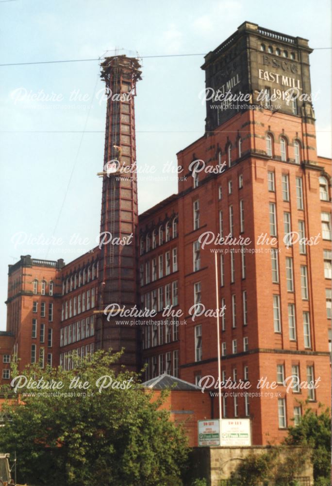 Demolition of East Mill chimney, Bridgefoot, Belper, 1990