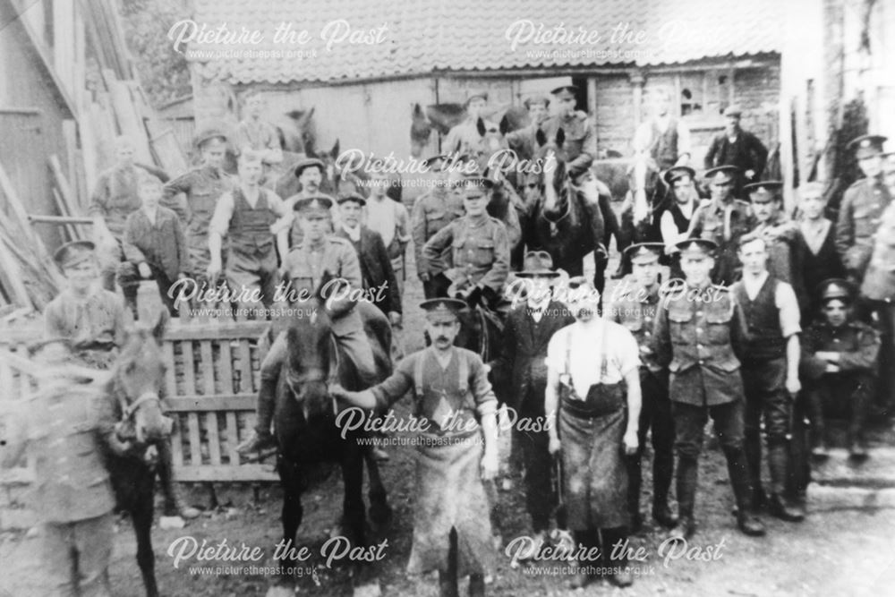 Blacksmiths, High Street, with Cheshire Yeomanry, Whitwell, c 1910s