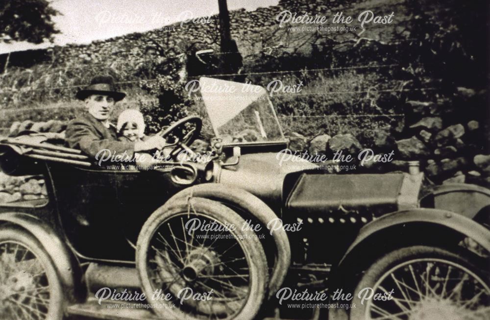 Mr Larner in his motor car, Whitwell, c 1930's 