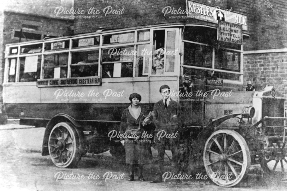 Early bus service from Worksop to Chesterfield, Whitwell, c 1910's