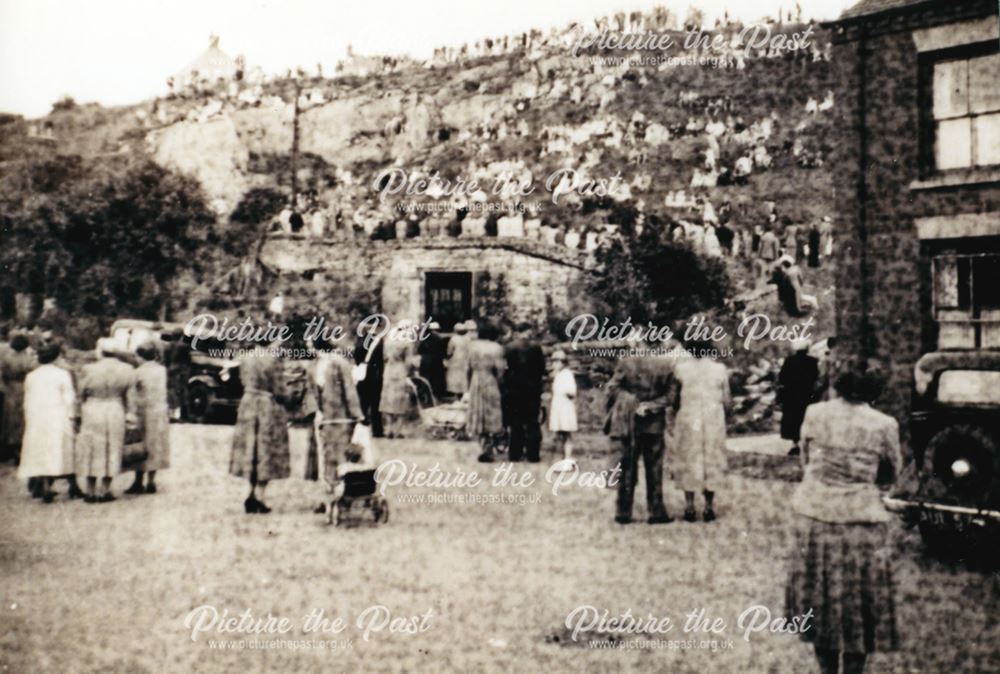 Parishoners listening to the Service on High Hill, Whitwell, c 1950's