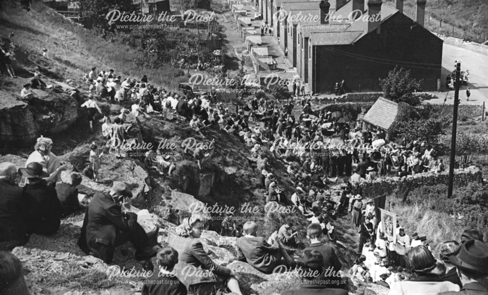 Parishoners listening to the Service on High Hill, Whitwell, c1950's