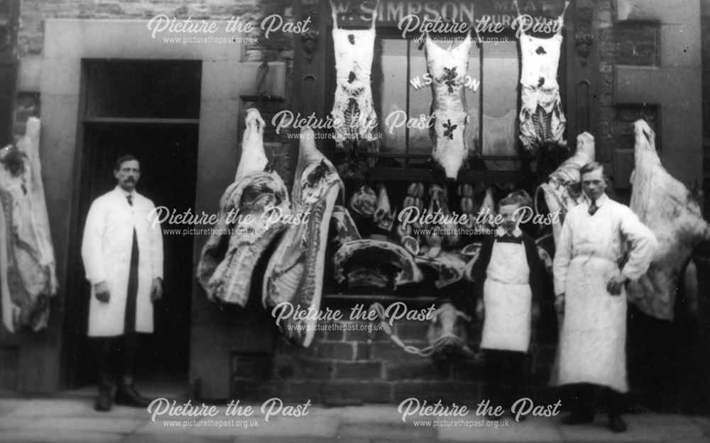 Simpsons Butchers Shop, Chapel-en-le-Frith, Derbyshire, c 1912