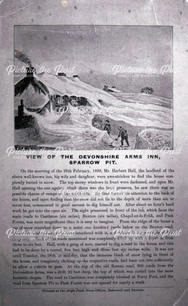 Printed view of the Devonshire Arms Inn, Sparrow Pit, 1888