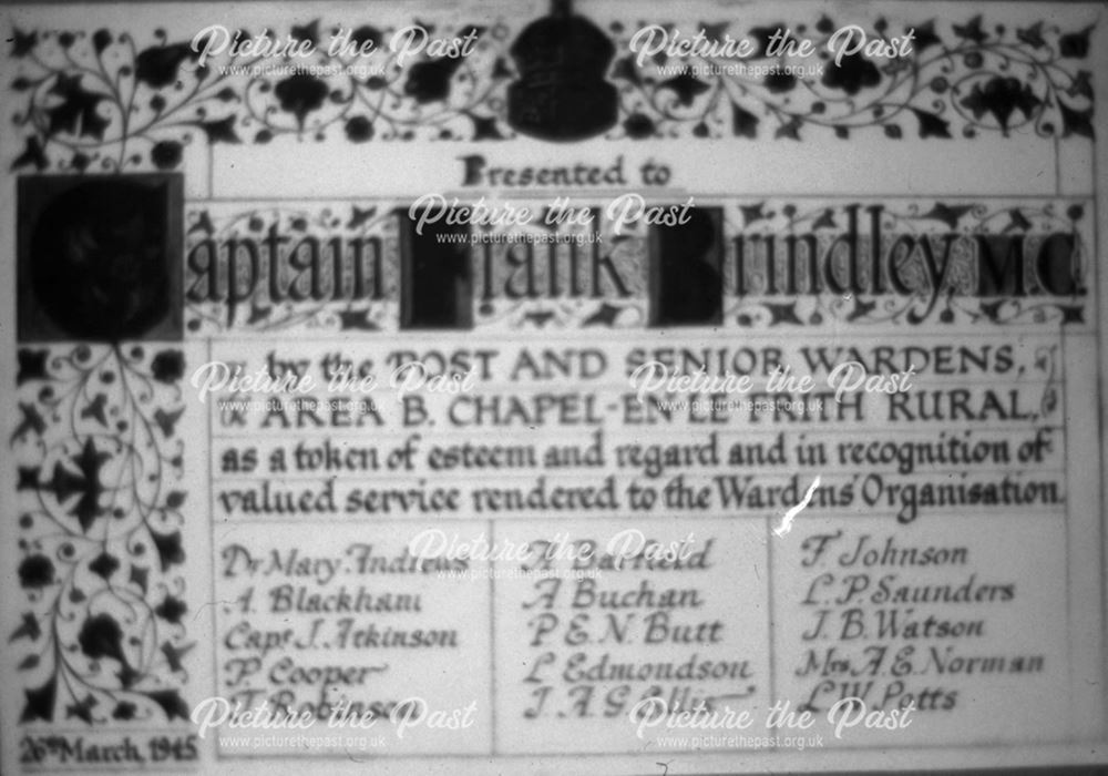 Senior Wardens Certificate, Chapel en le Frith, March 1945