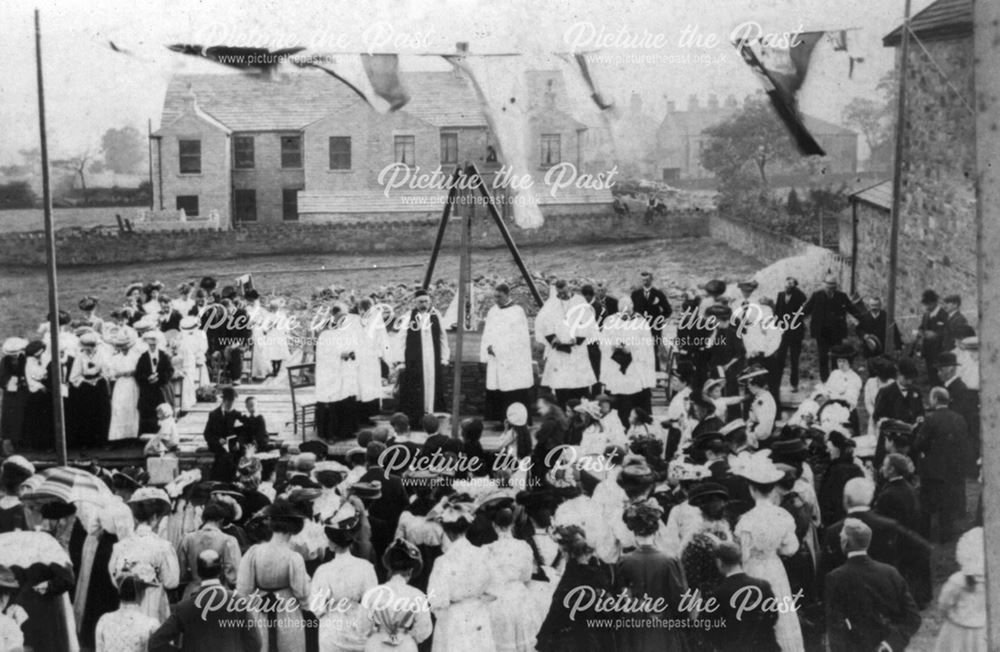 Laying of the Foundation Stone, St. Marys Church, Buxton Road, Chinley, c 1907