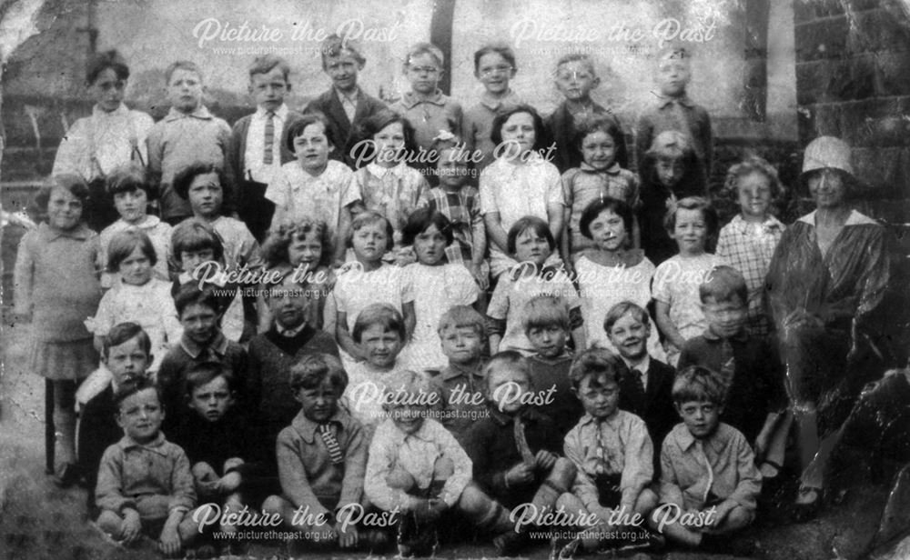 Chinley School Class Group, with Miss Imbury, Chinley c 1920s