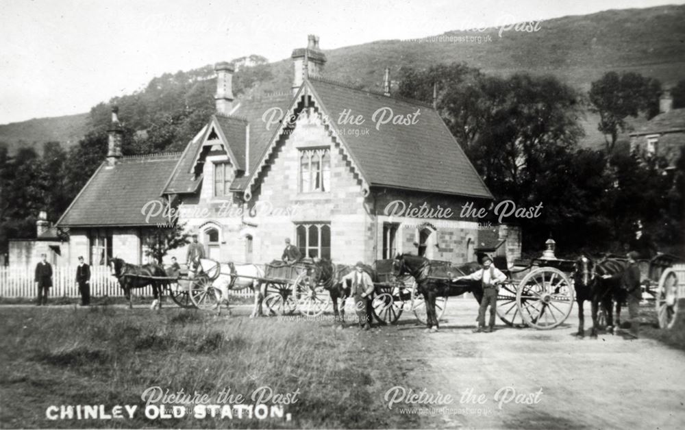 Front view of 1st Chinley Station, Chinley, c 1890s