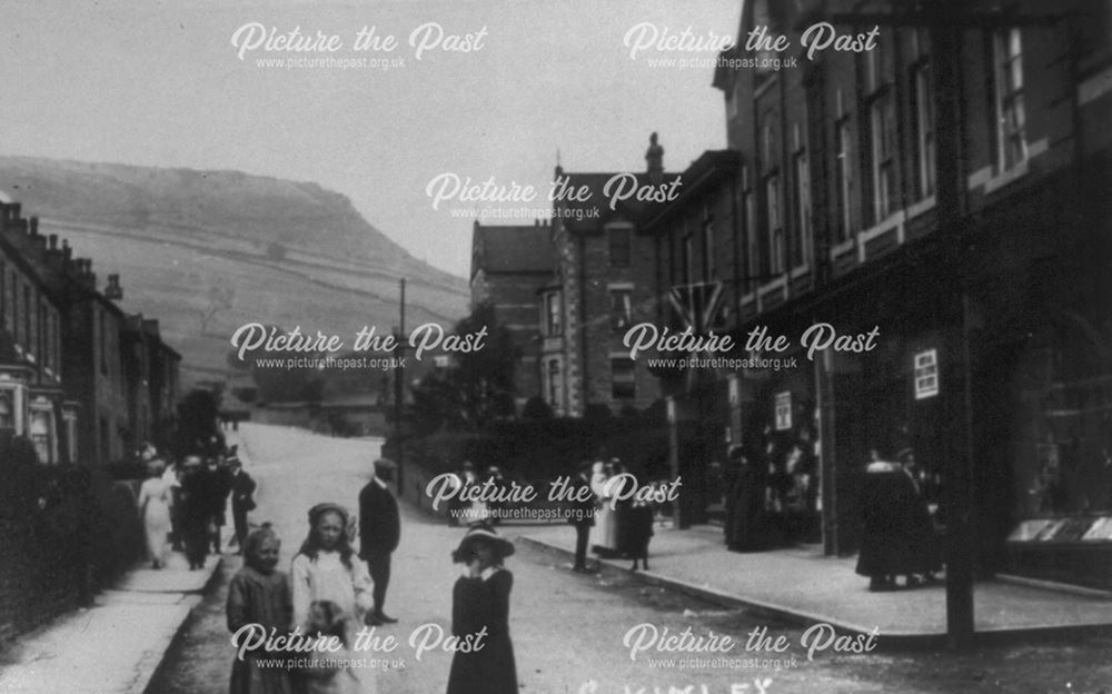 Green Lane showing shops and houses, Chinley, c 1900s