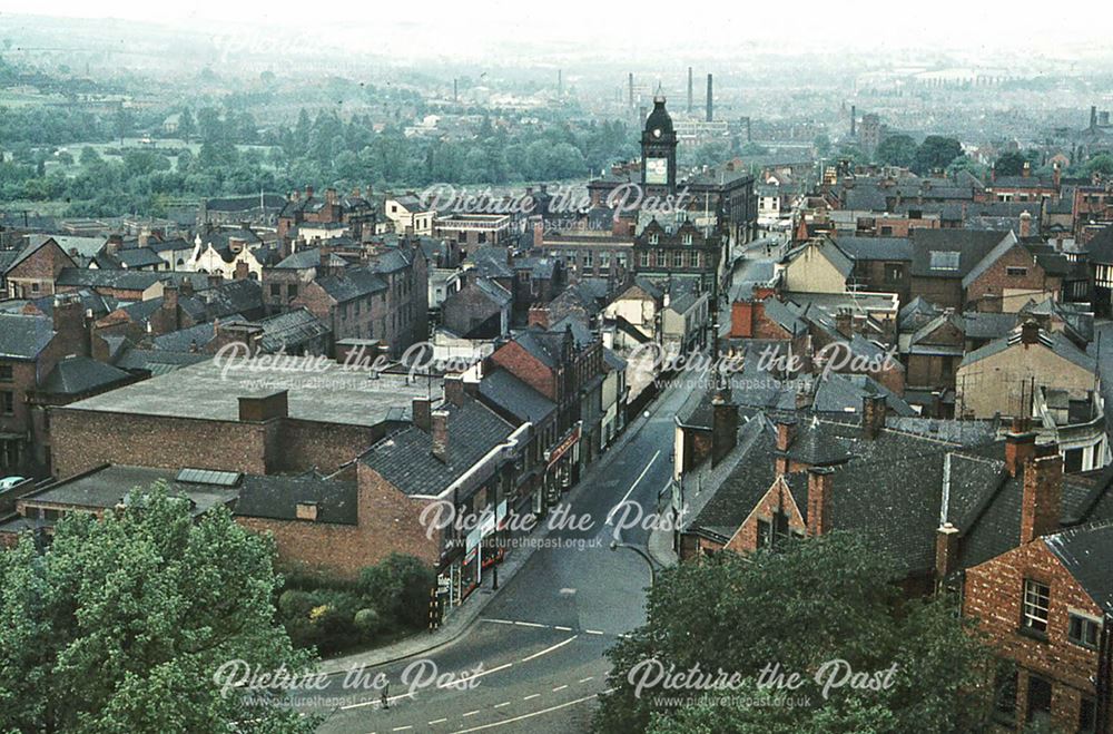 Looking down Chesterfield High Street from Spire, 1961