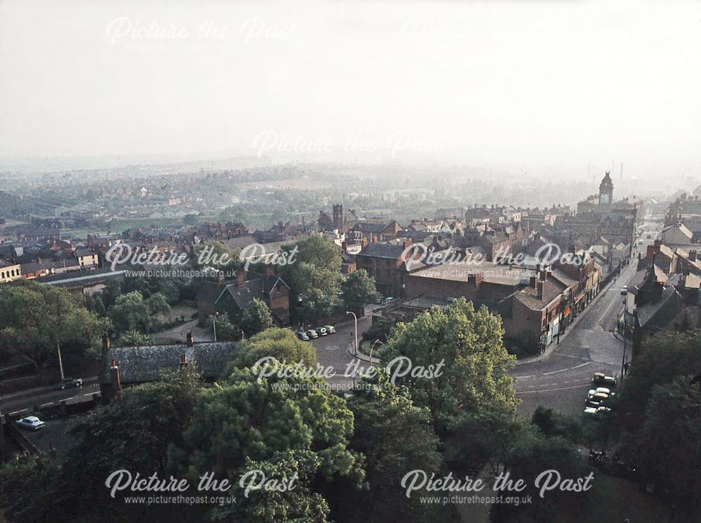 Looking down Chesterfield High Street from Spire, 1961