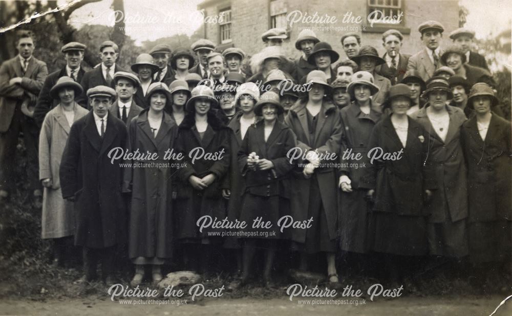 Group on day trip to Blackpool, Buxton, c 1920s