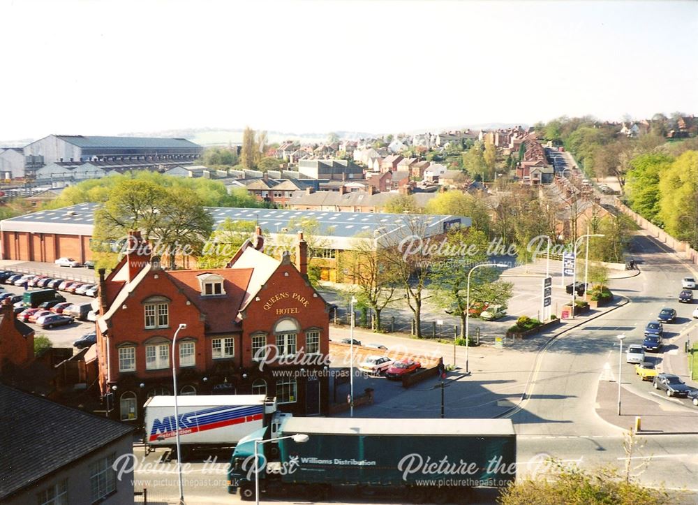 Park Road/Markham Road, from Pavements Car Park, Chesterfield, late 1990s