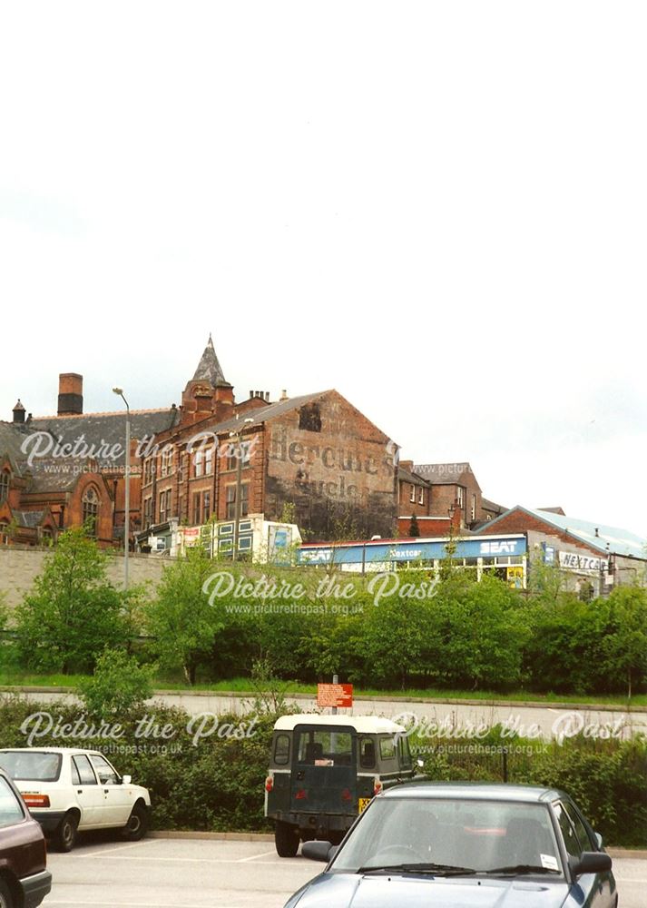 Stephenson Memorial Hall from Station Car Park, Corporation Street, Chesterfield, 1994