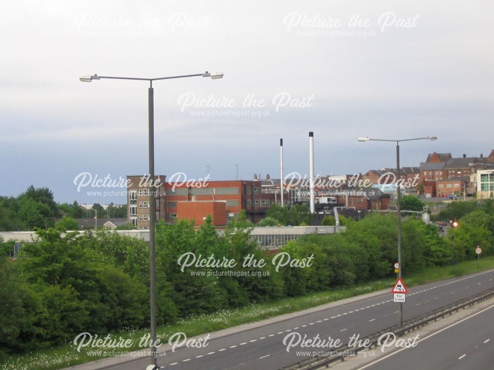 Old Trebor Sweet Factory from Chesterfield Bypass (A61) nr Wharf Lane, Chesterfield, 1995