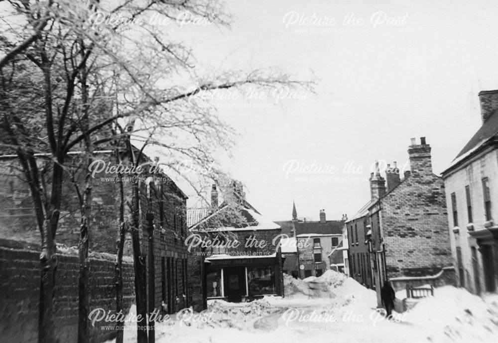 Middle Street in the Snow, Bolsover, c 1955