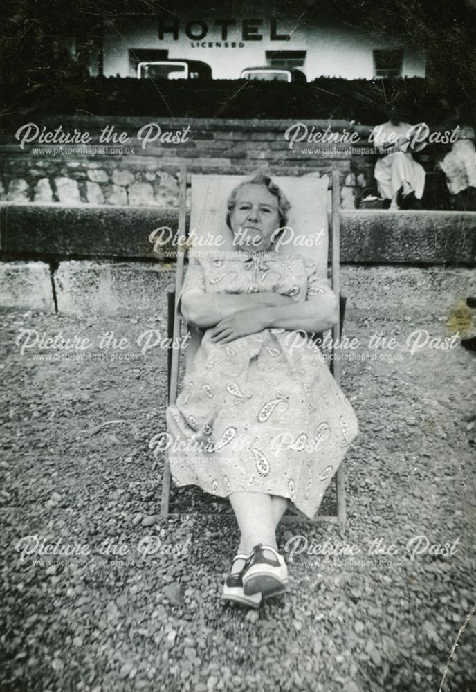 Bertha Johnson at the beach, Skegness, Lincolnshire, c 1955