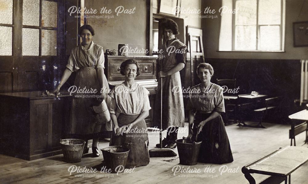 Cleaners at Bolsover Church of England National School, c 1920