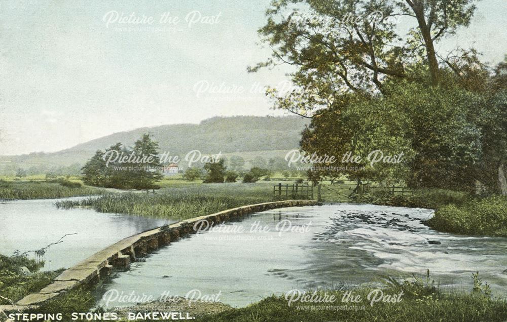 Stepping stones across the River Wye, Bakewell, c 1905